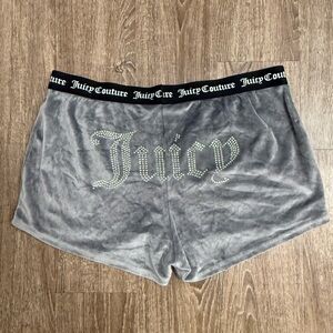 Juicy Couture Velour Shorts XL Gray Rhinestone Logo Y2K Sleepwear Lounge